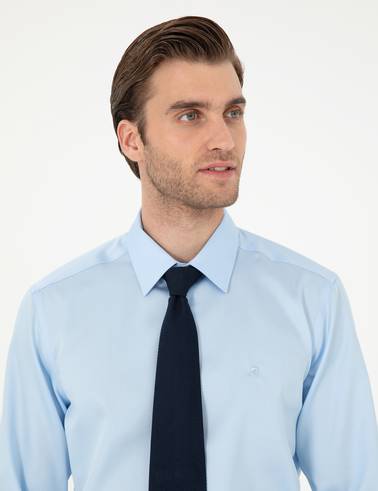 Açık Mavi Non Iron Kolay Ütülenebilir Slim Fit Uzun Kollu Basic Gömlek