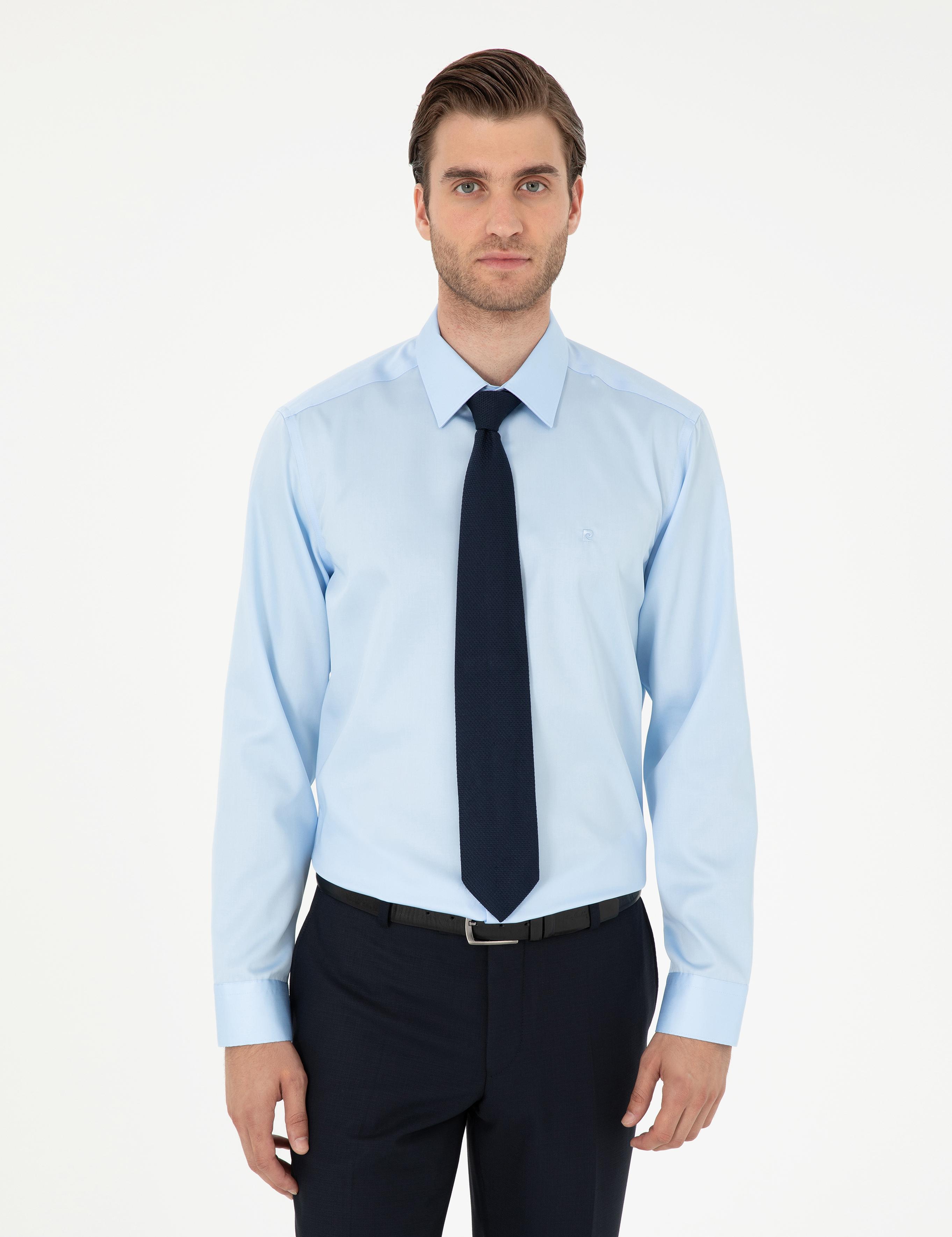 Açık Mavi Slim Fit Uzun Kollu Basic Gömlek
