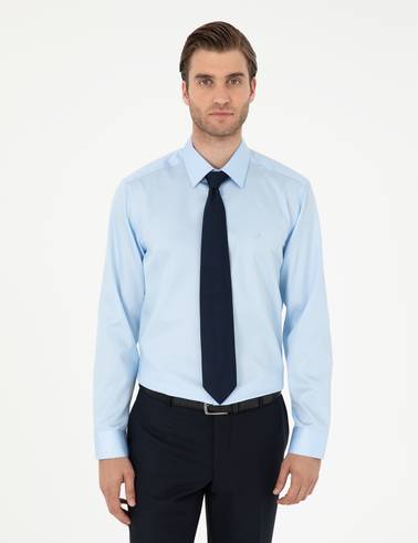 Açık Mavi Non Iron Kolay Ütülenebilir Slim Fit Uzun Kollu Basic Gömlek
