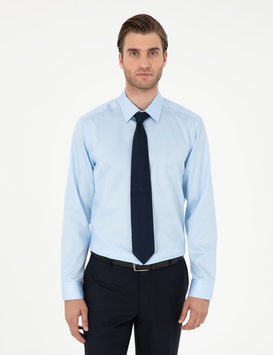 Açık Mavi Non Iron Kolay Ütülenebilir Slim Fit Uzun Kollu Basic Gömlek