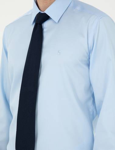 Açık Mavi Non Iron Kolay Ütülenebilir Slim Fit Uzun Kollu Basic Gömlek