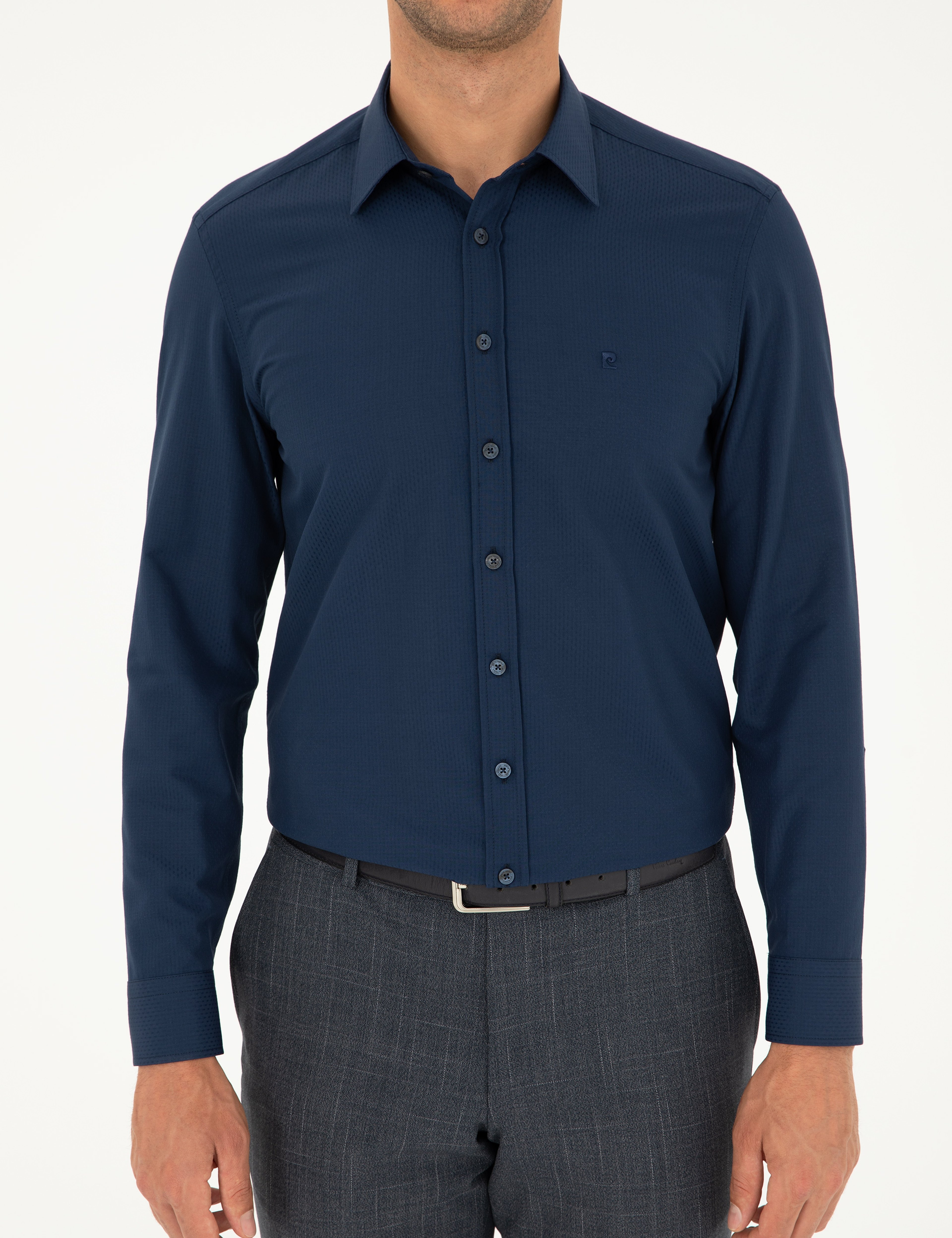 Lacivert Slim Fit Uzun Kollu Gömlek