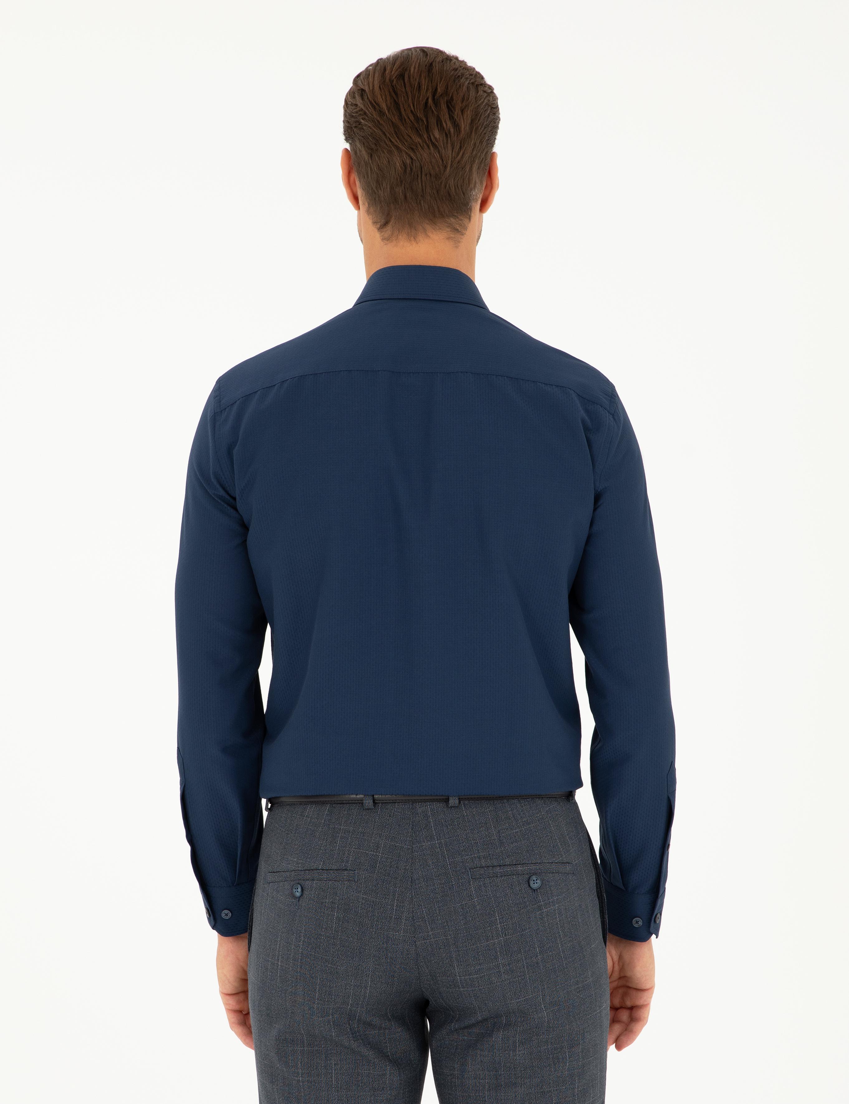 Lacivert Slim Fit Uzun Kollu Gömlek