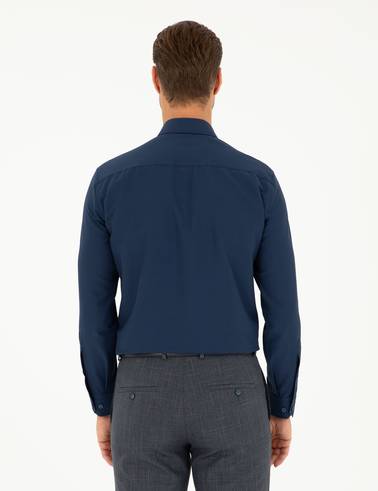 Lacivert Slim Fit Uzun Kollu Gömlek