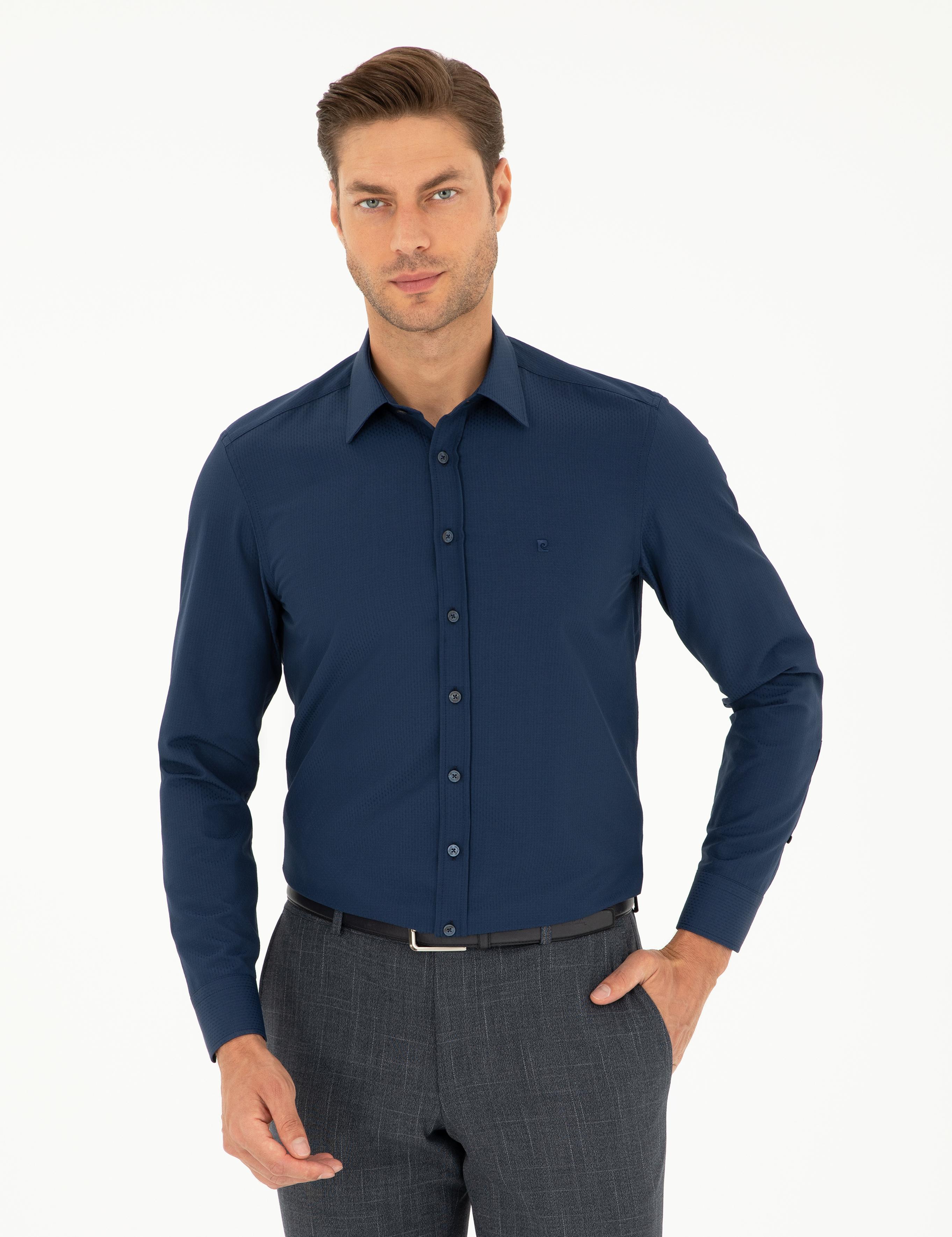 Lacivert Slim Fit Uzun Kollu Gömlek