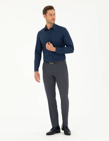Lacivert Slim Fit Uzun Kollu Gömlek