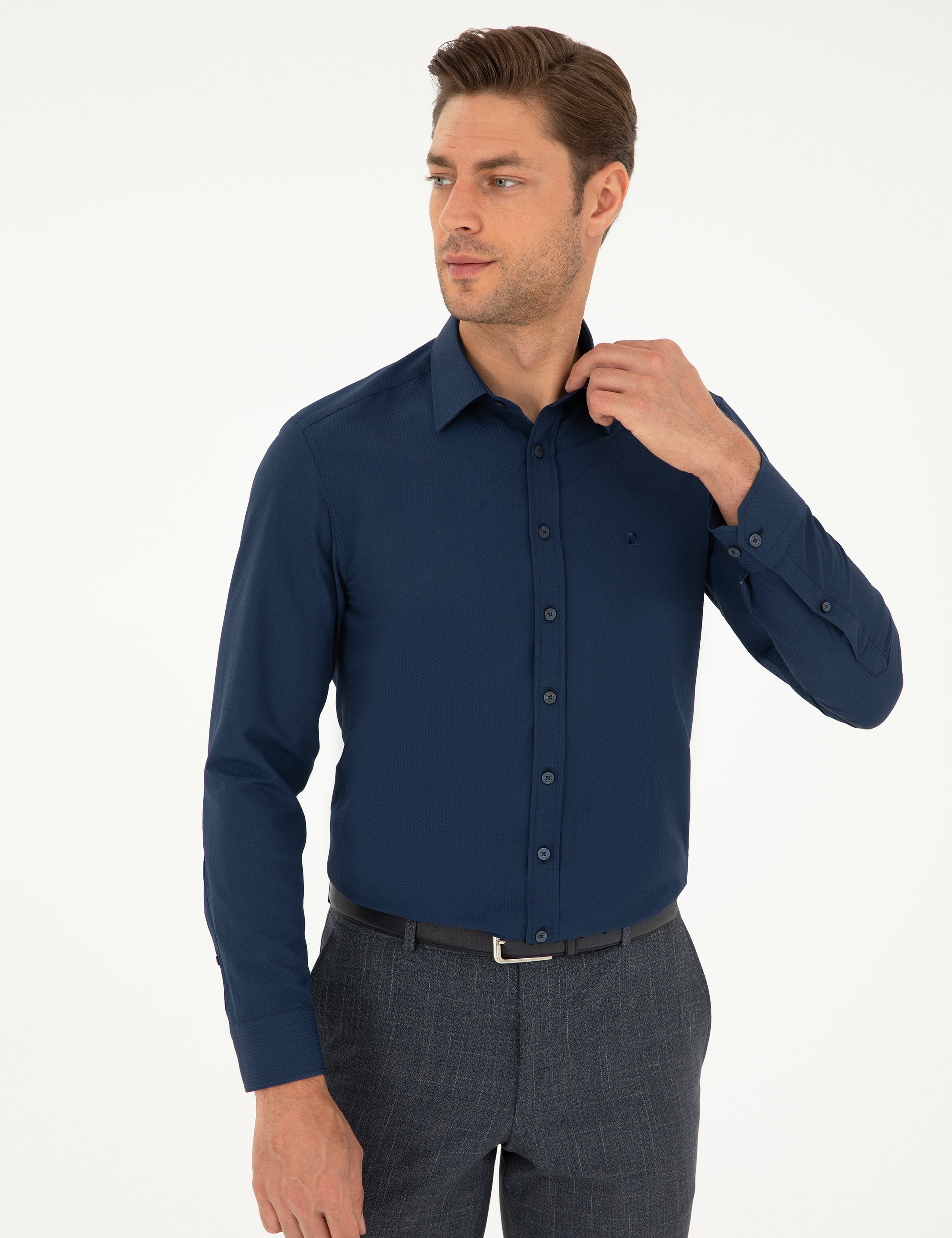 Lacivert Slim Fit Uzun Kollu Gömlek - Image 3