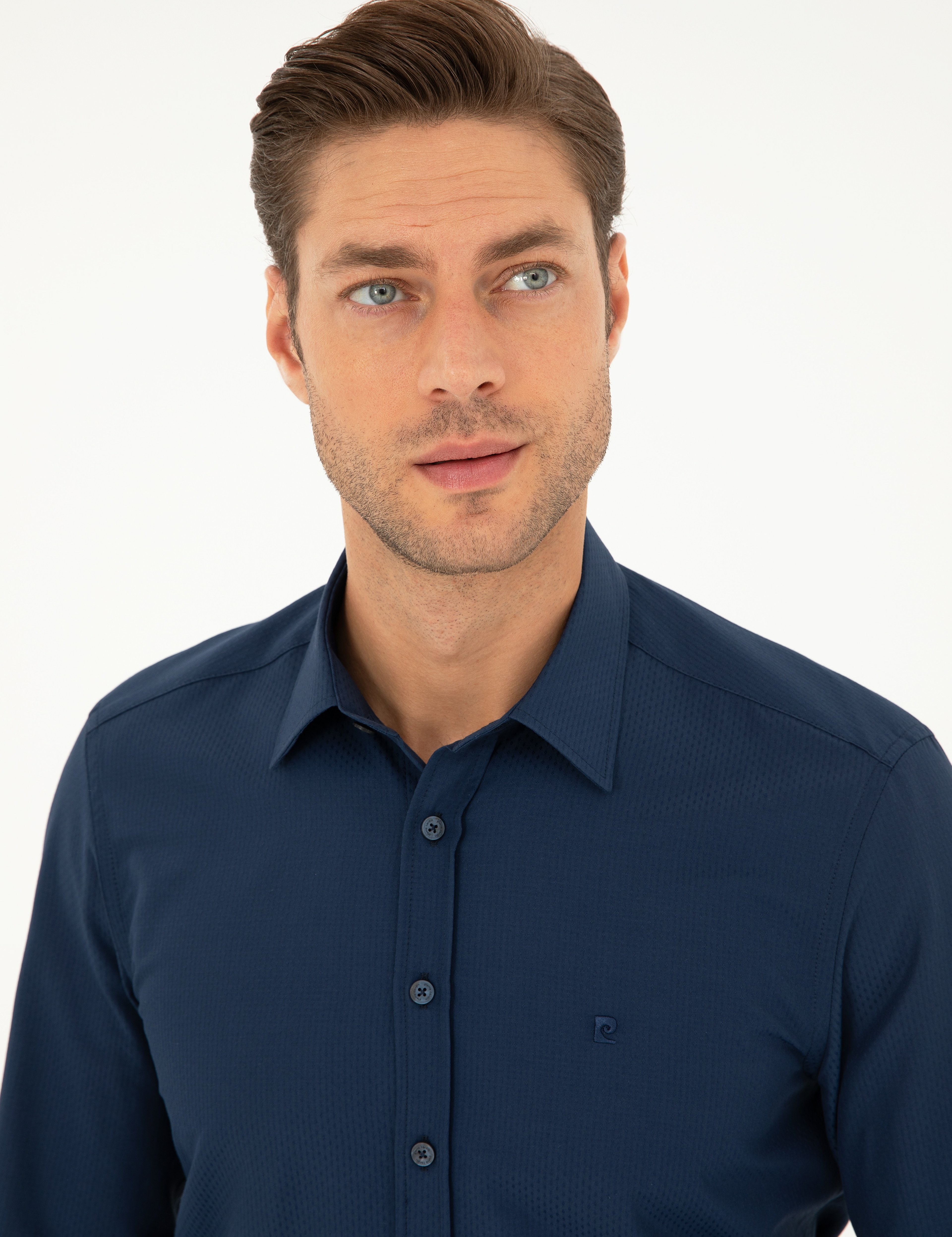 Lacivert Slim Fit Uzun Kollu Gömlek - Image 2