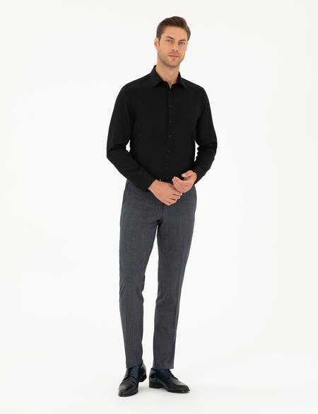 Siyah Armürlü Slim Fit Uzun Kollu Gömlek - 50298040024
