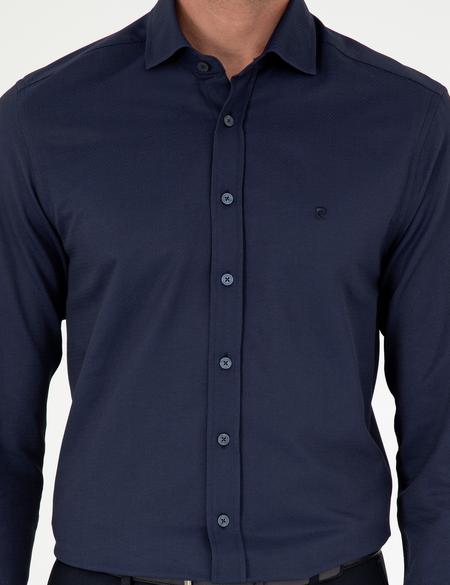 Lacivert Slim Fit Armürlü Uzun Kollu Gömlek - 50289415010