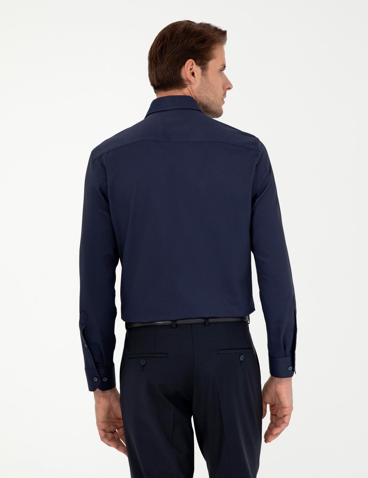 Lacivert Slim Fit Armürlü Uzun Kollu Gömlek - 50289415010