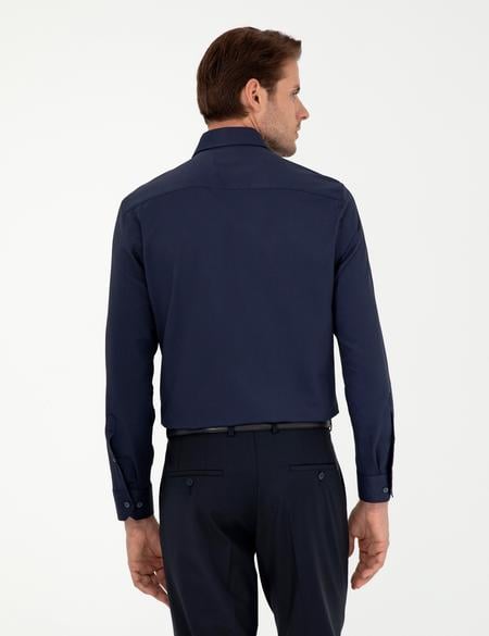 Lacivert Slim Fit Armürlü Uzun Kollu Gömlek - 50289415010