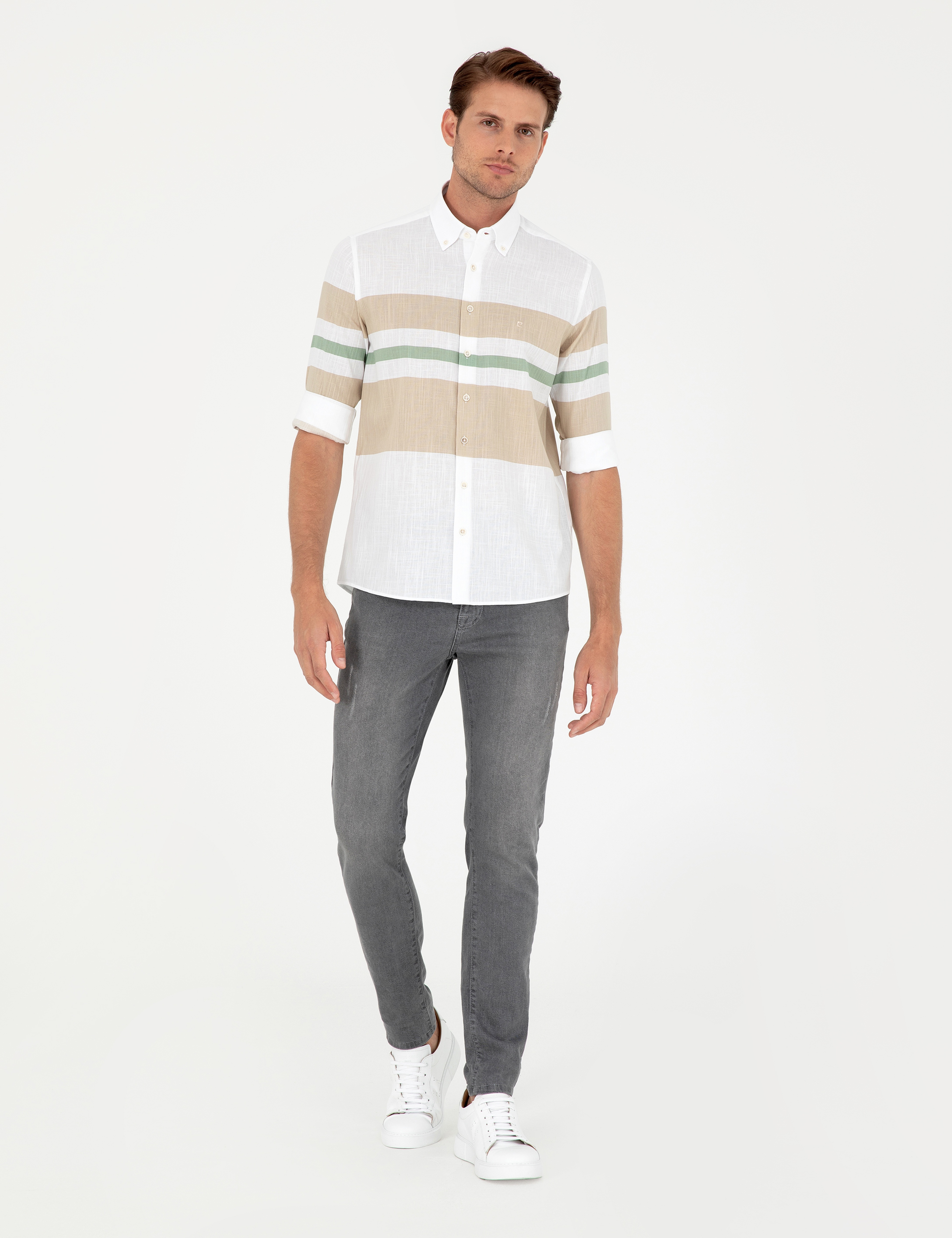 Bej Regular Fit Uzun Kollu Gömlek - Image 4