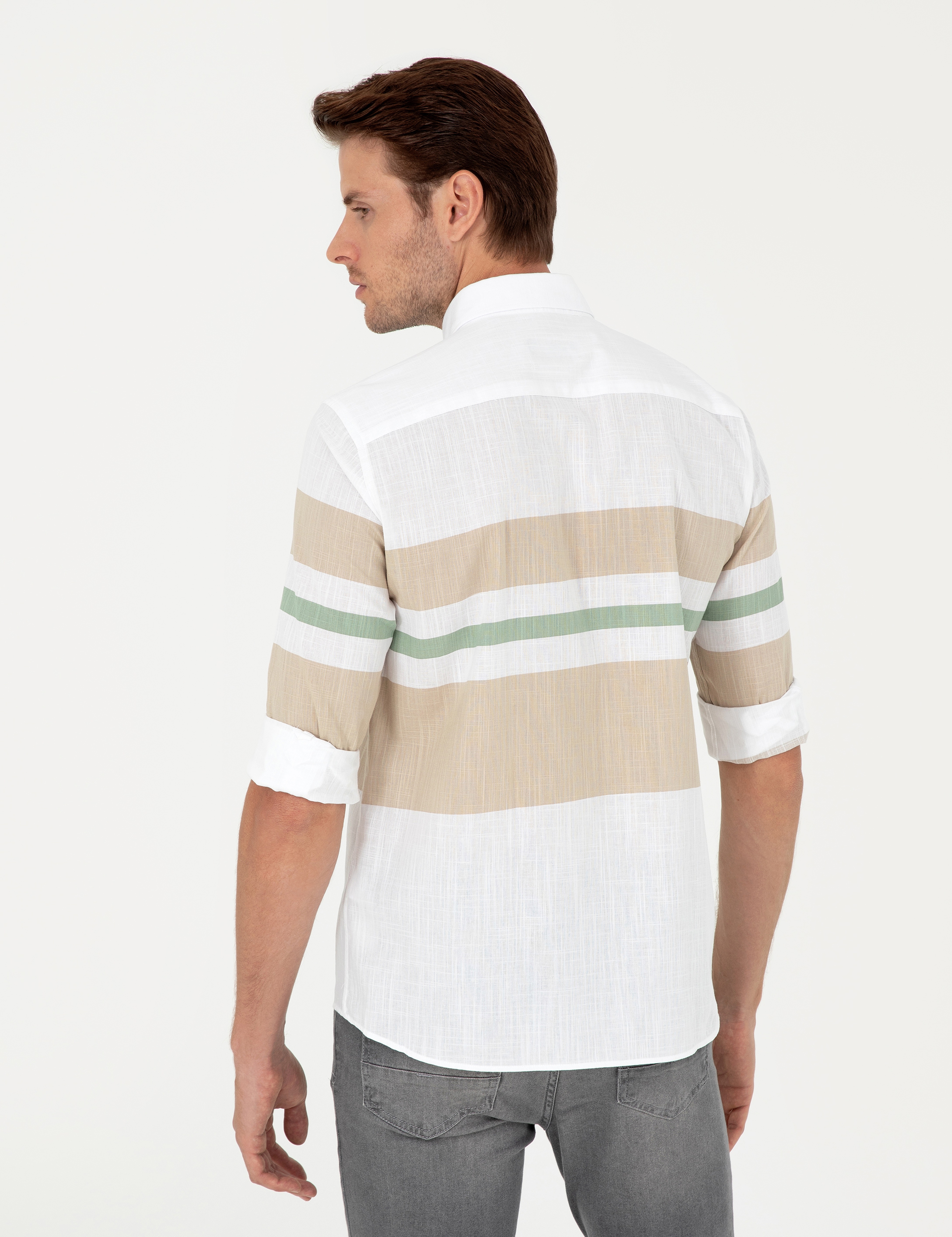 Bej Regular Fit Uzun Kollu Gömlek - Image 5