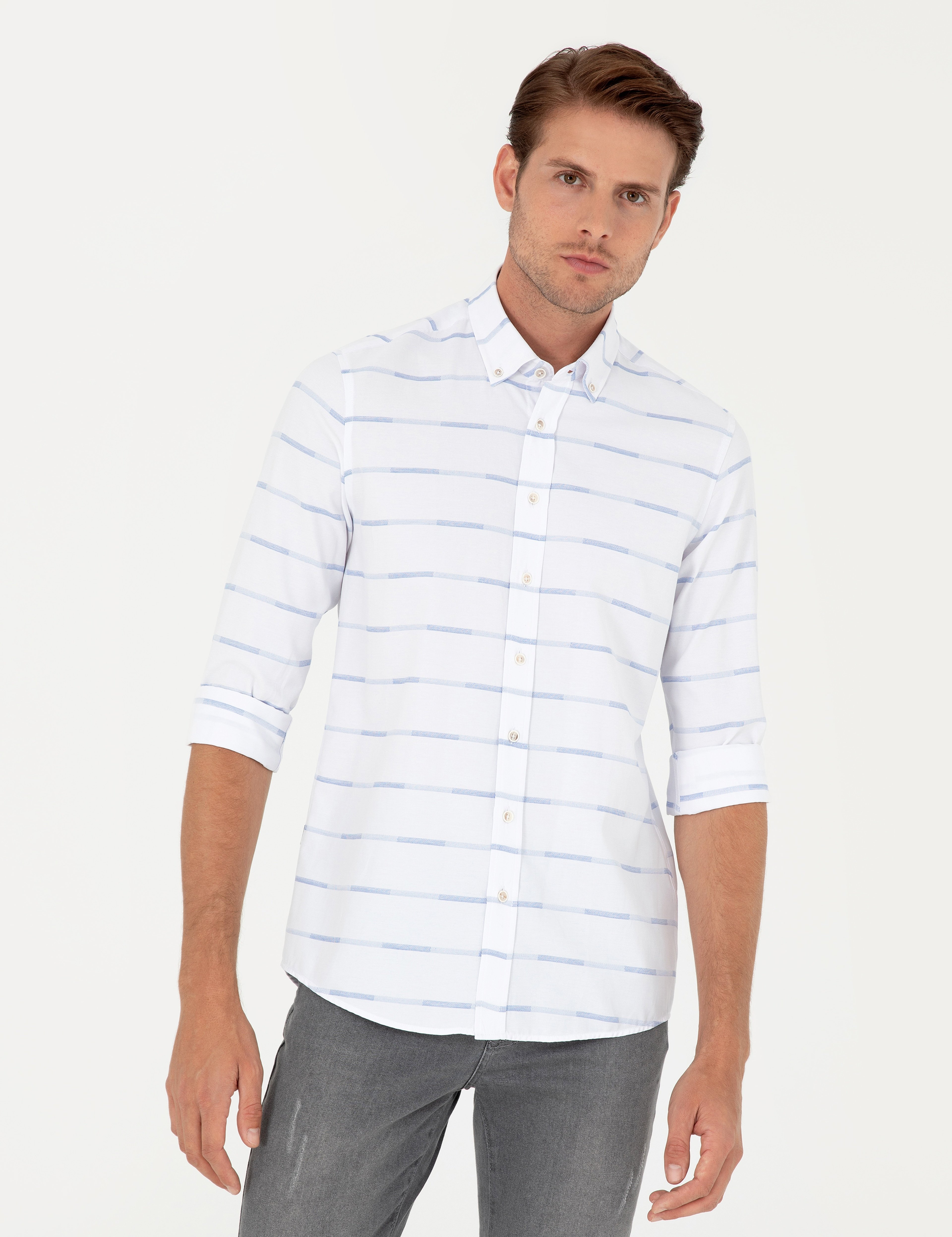 Mavi Slim Fit Uzun Kollu Gömlek - Image 1