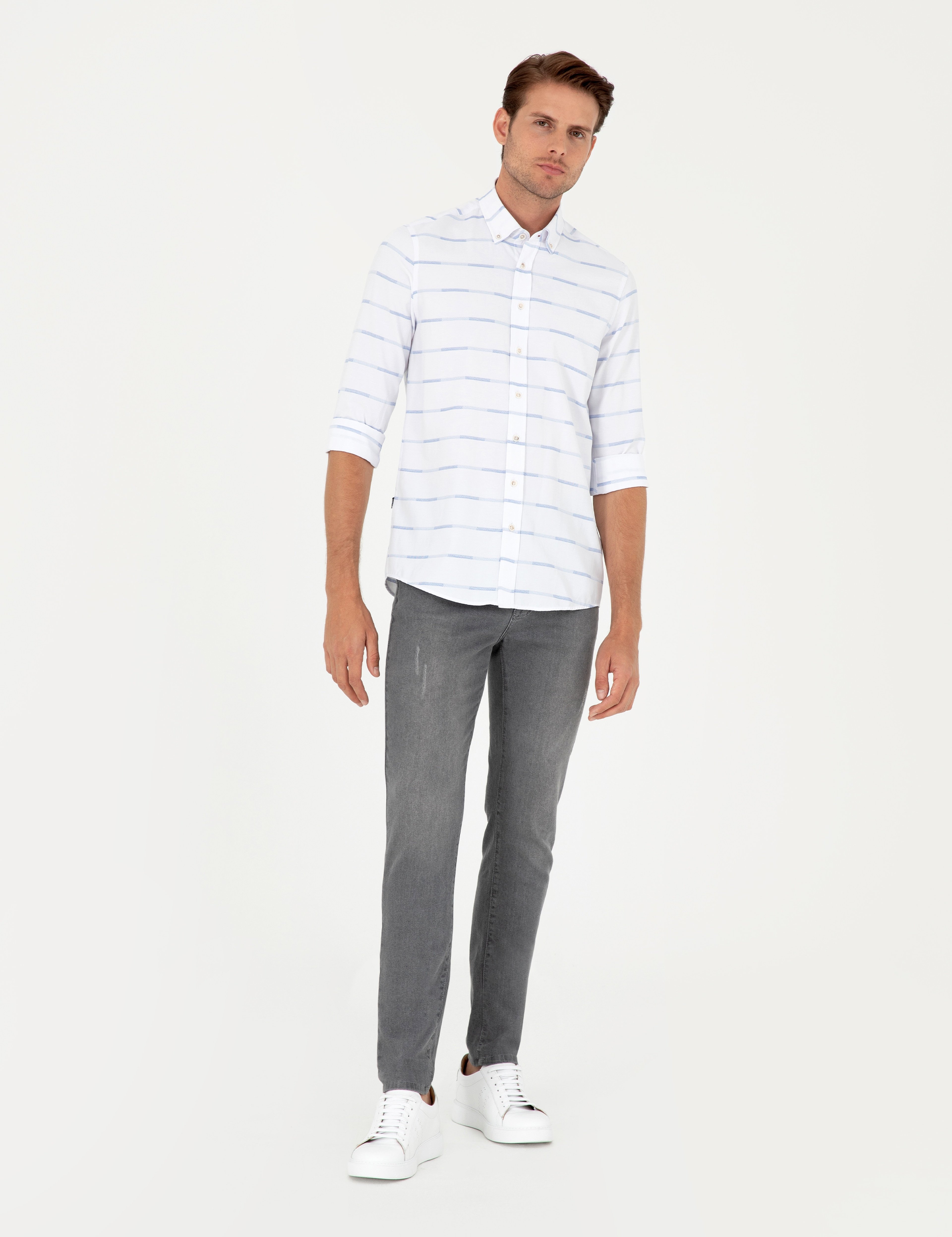 Mavi Slim Fit Uzun Kollu Gömlek - Image 4