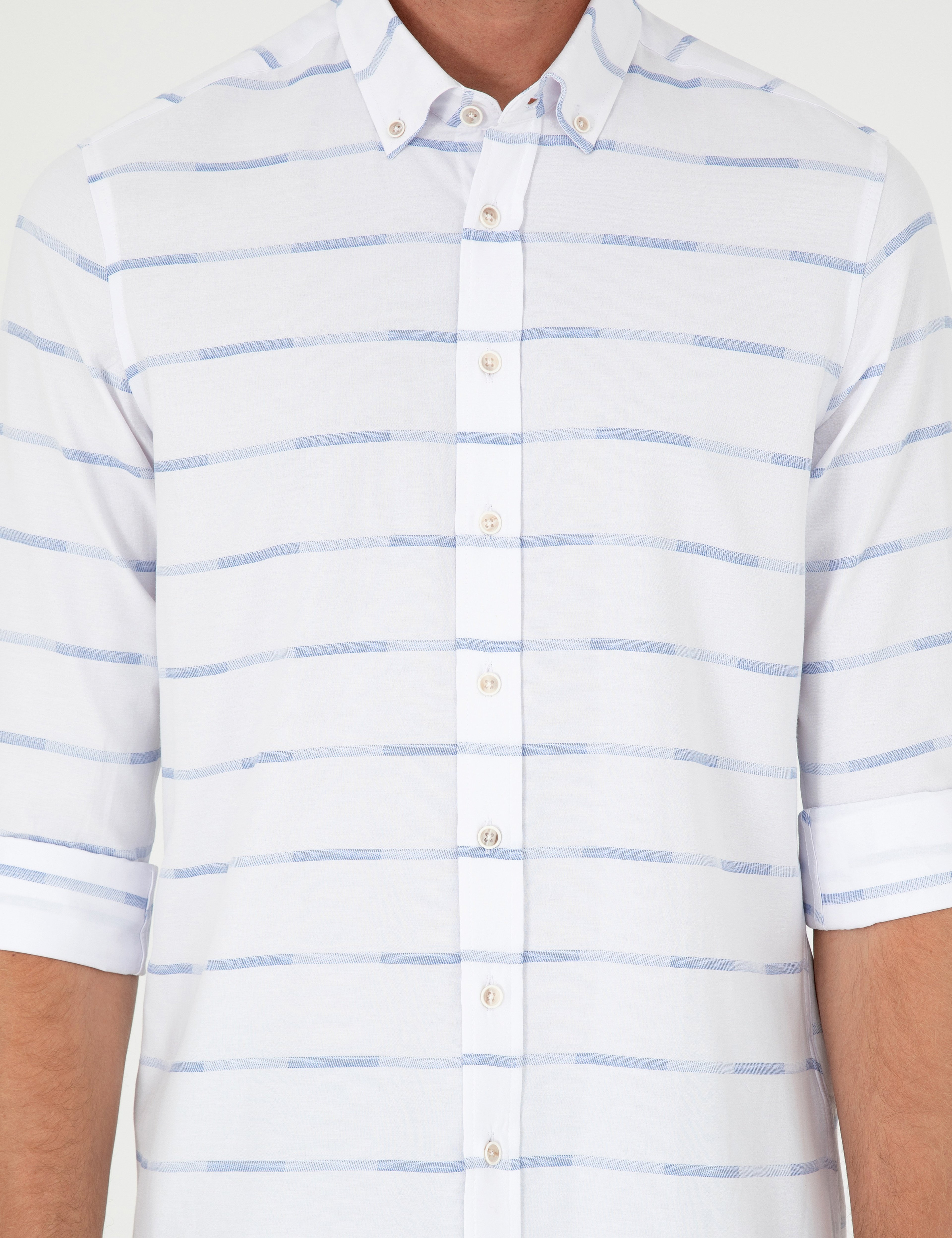 Mavi Slim Fit Uzun Kollu Gömlek - Image 6