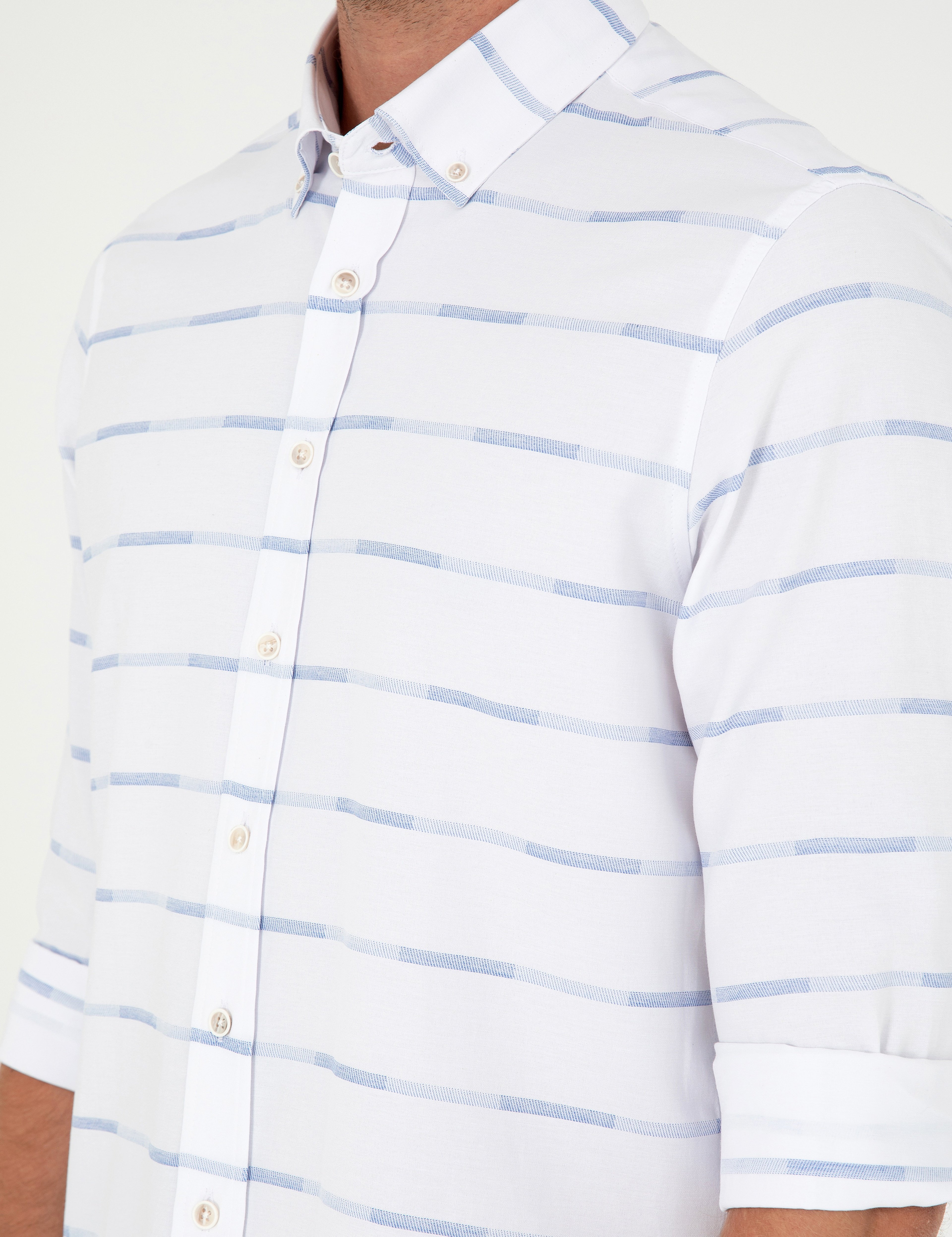 Mavi Slim Fit Uzun Kollu Gömlek - Image 7