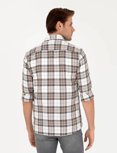 Kahverengi Ekose Slim Fit Uzun Kollu Gömlek