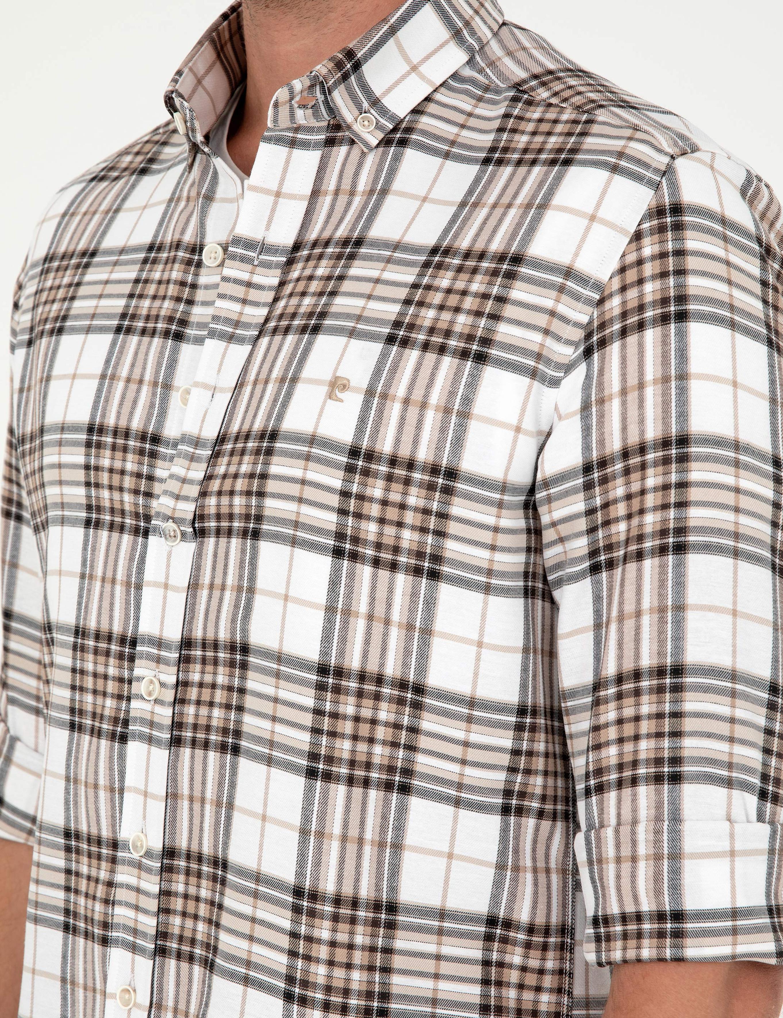 Kahverengi Ekose Slim Fit Uzun Kollu Gömlek