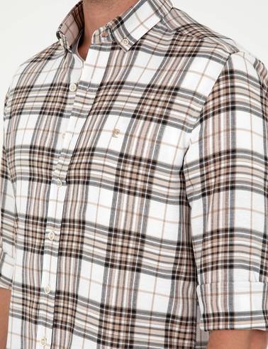 Kahverengi Ekose Slim Fit Uzun Kollu Gömlek