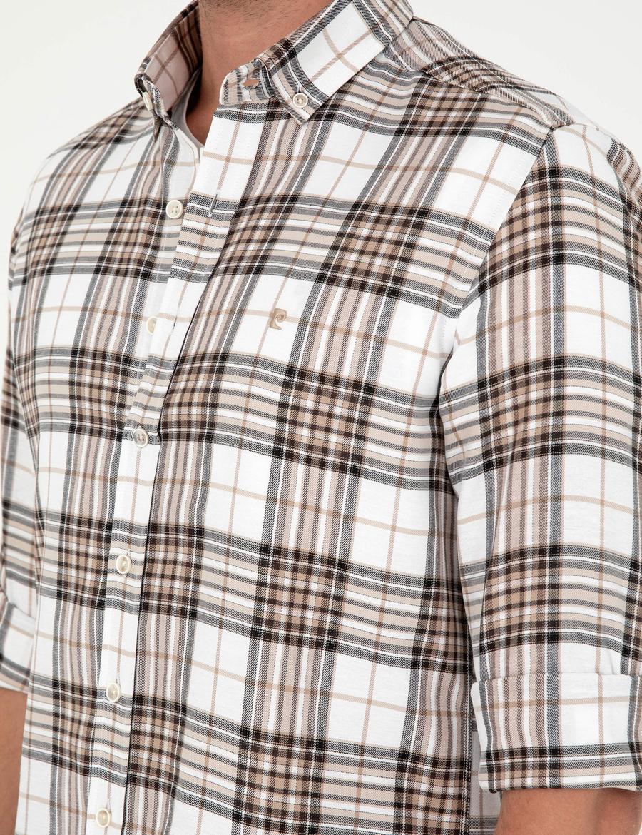 Kahverengi Ekose Slim Fit Uzun Kollu Gömlek