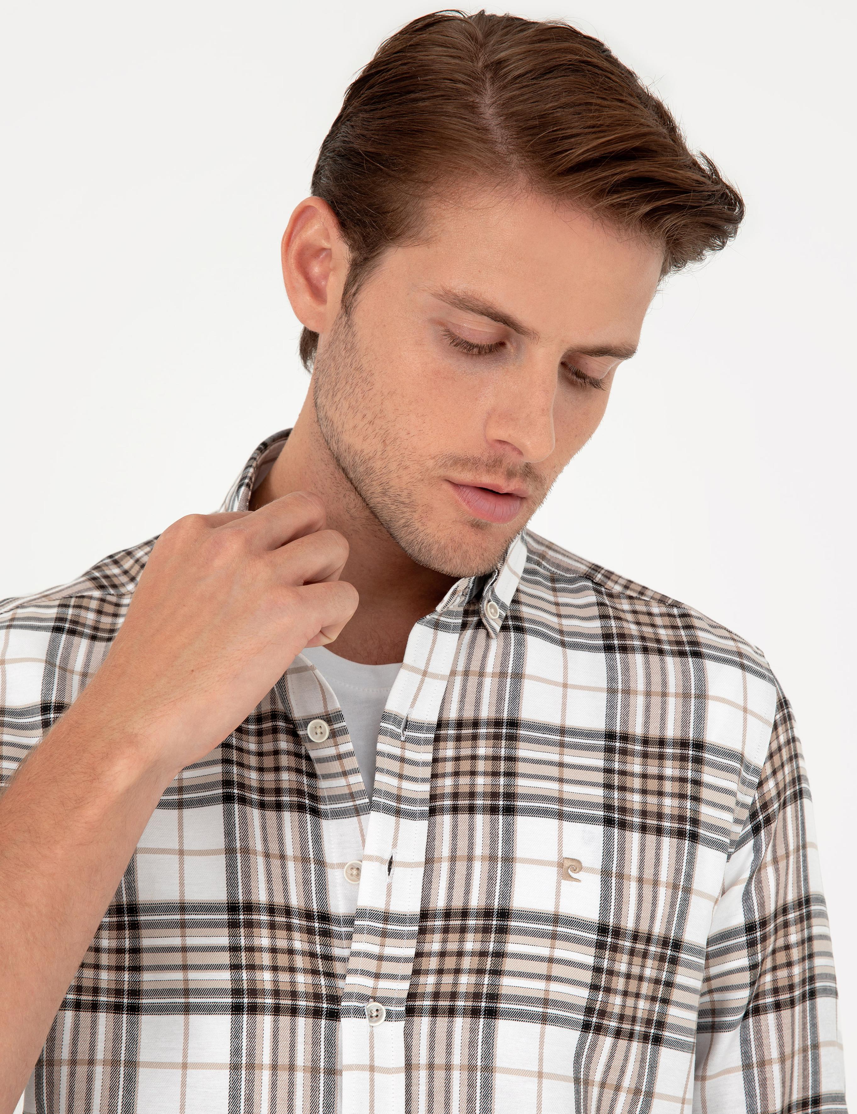 Kahverengi Ekose Slim Fit Uzun Kollu Gömlek