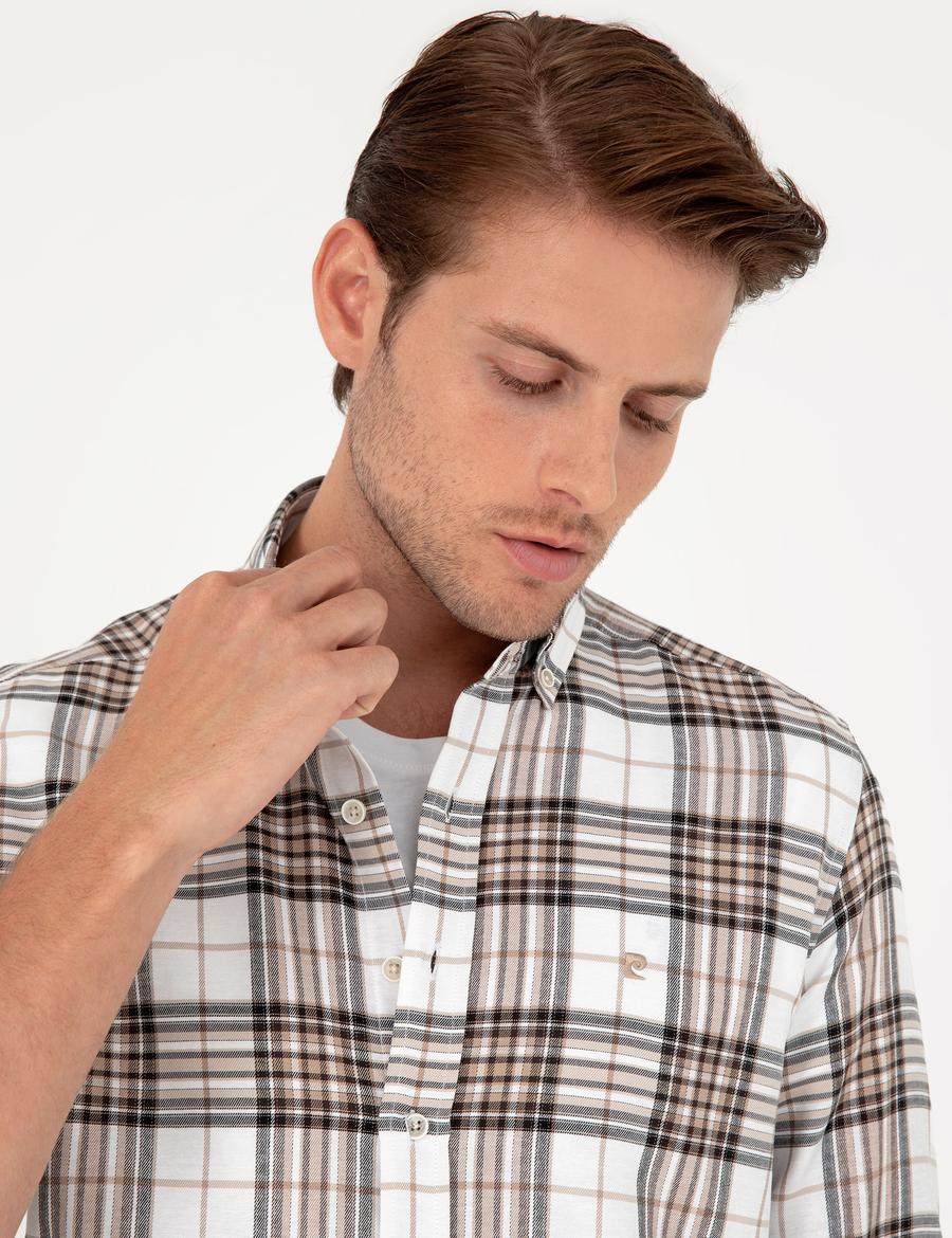 Kahverengi Ekose Slim Fit Uzun Kollu Gömlek