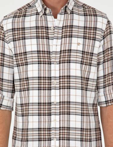 Kahverengi Ekose Slim Fit Uzun Kollu Gömlek