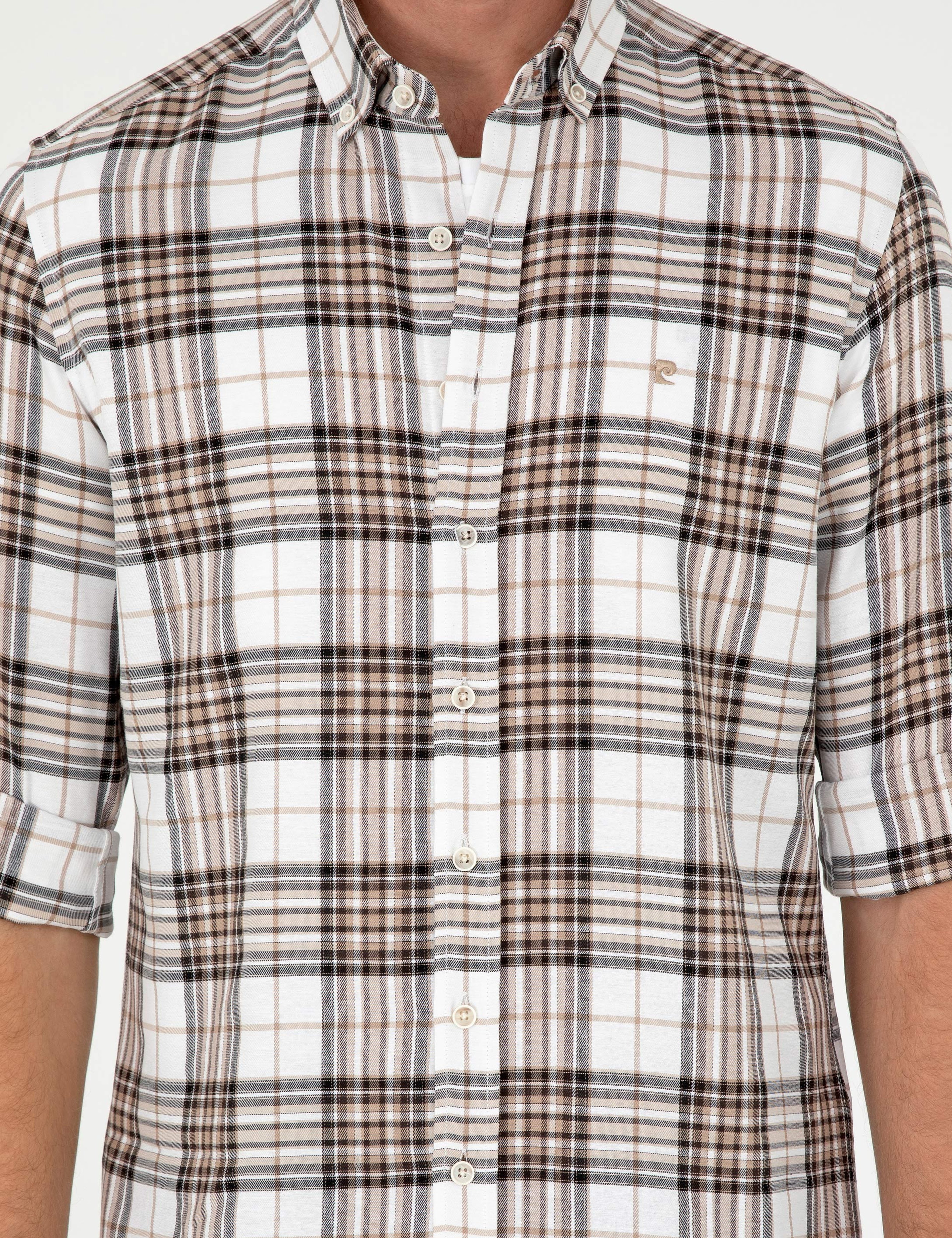Kahverengi Ekose Slim Fit Uzun Kollu Gömlek - Image 6