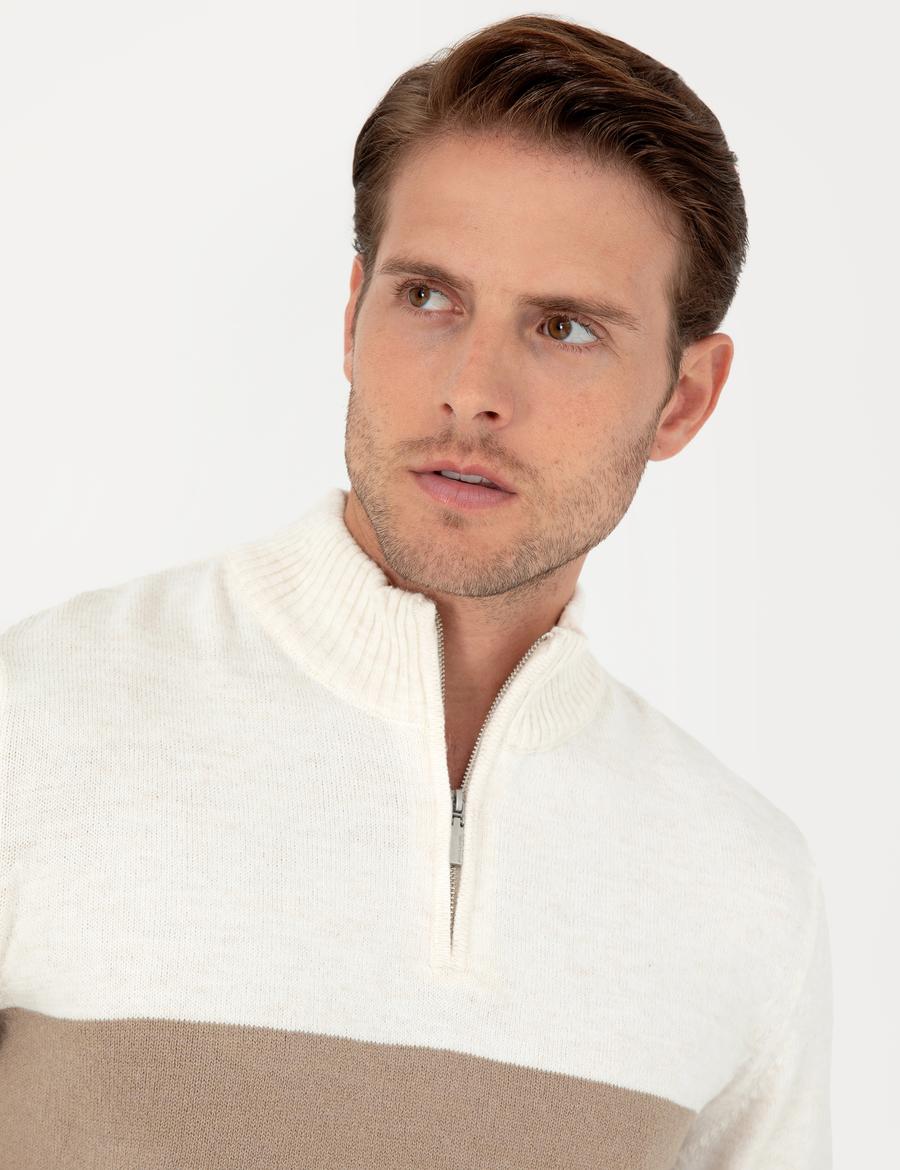 Vizon Slim Fit Fermuarlı Dik Yaka Triko Kazak