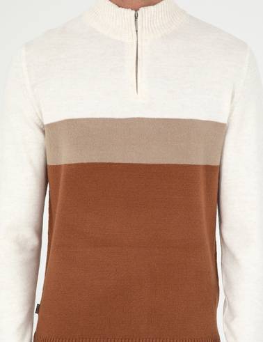 Vizon Slim Fit Fermuarlı Dik Yaka Triko Kazak