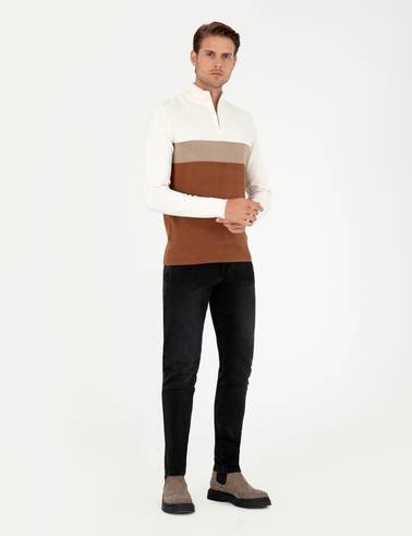 Vizon Slim Fit Fermuarlı Dik Yaka Triko Kazak