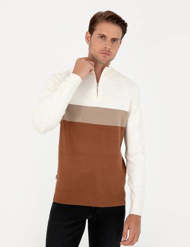 Vizon Slim Fit Fermuarlı Dik Yaka Triko Kazak