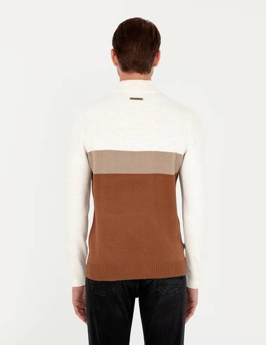 Vizon Slim Fit Fermuarlı Dik Yaka Triko Kazak