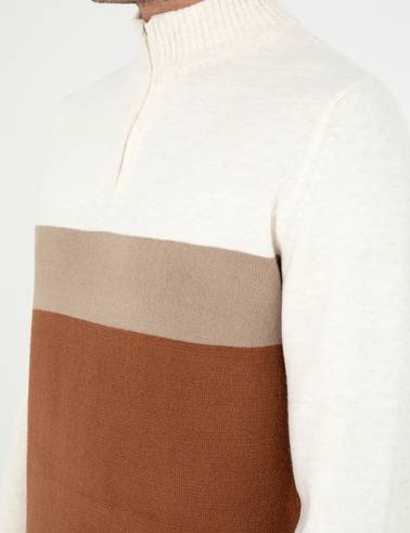 Vizon Slim Fit Fermuarlı Dik Yaka Triko Kazak