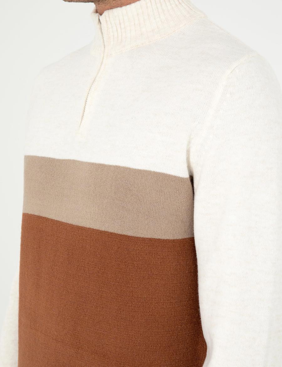 Vizon Slim Fit Fermuarlı Dik Yaka Triko Kazak