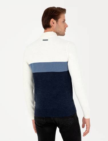 Lacivert Slim Fit Fermuarlı Dik Yaka Triko Kazak