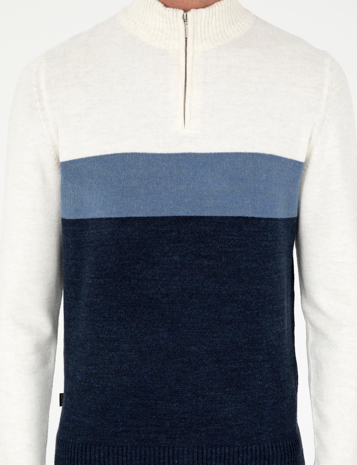 Lacivert Slim Fit Fermuarlı Dik Yaka Triko Kazak - 50296471001