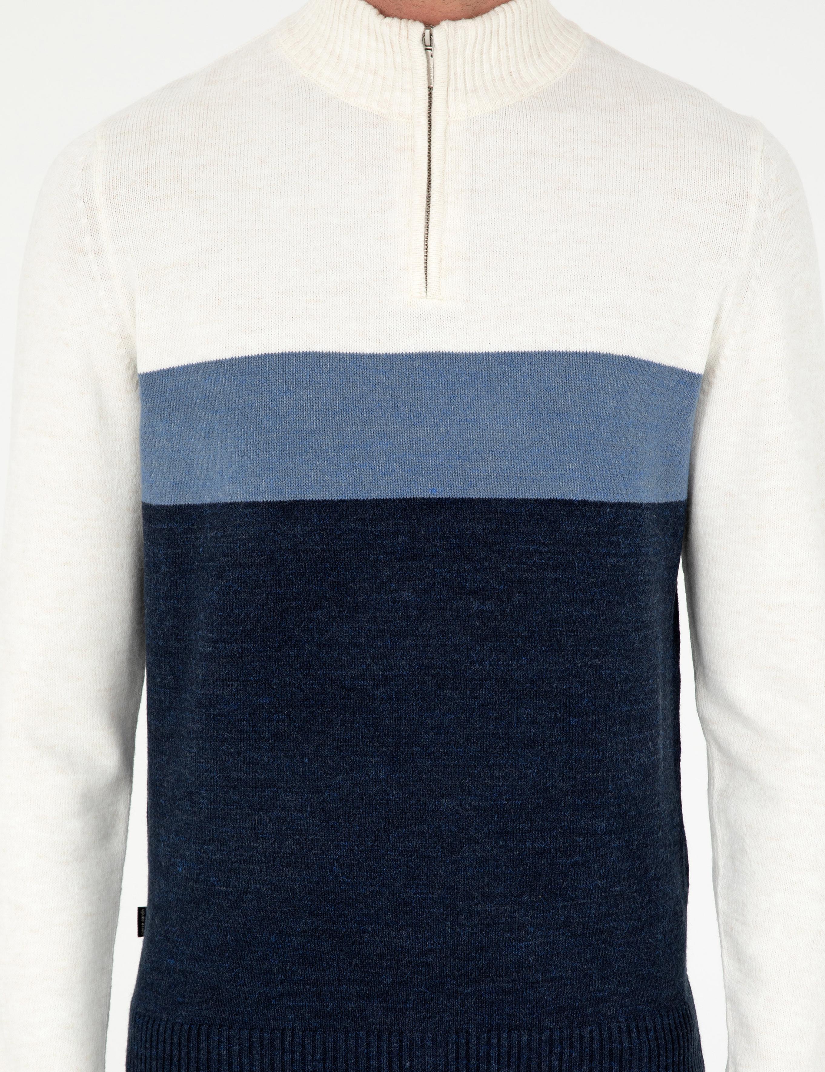 Lacivert Slim Fit Fermuarlı Dik Yaka Triko Kazak