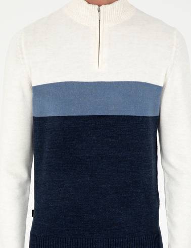 Lacivert Slim Fit Fermuarlı Dik Yaka Triko Kazak
