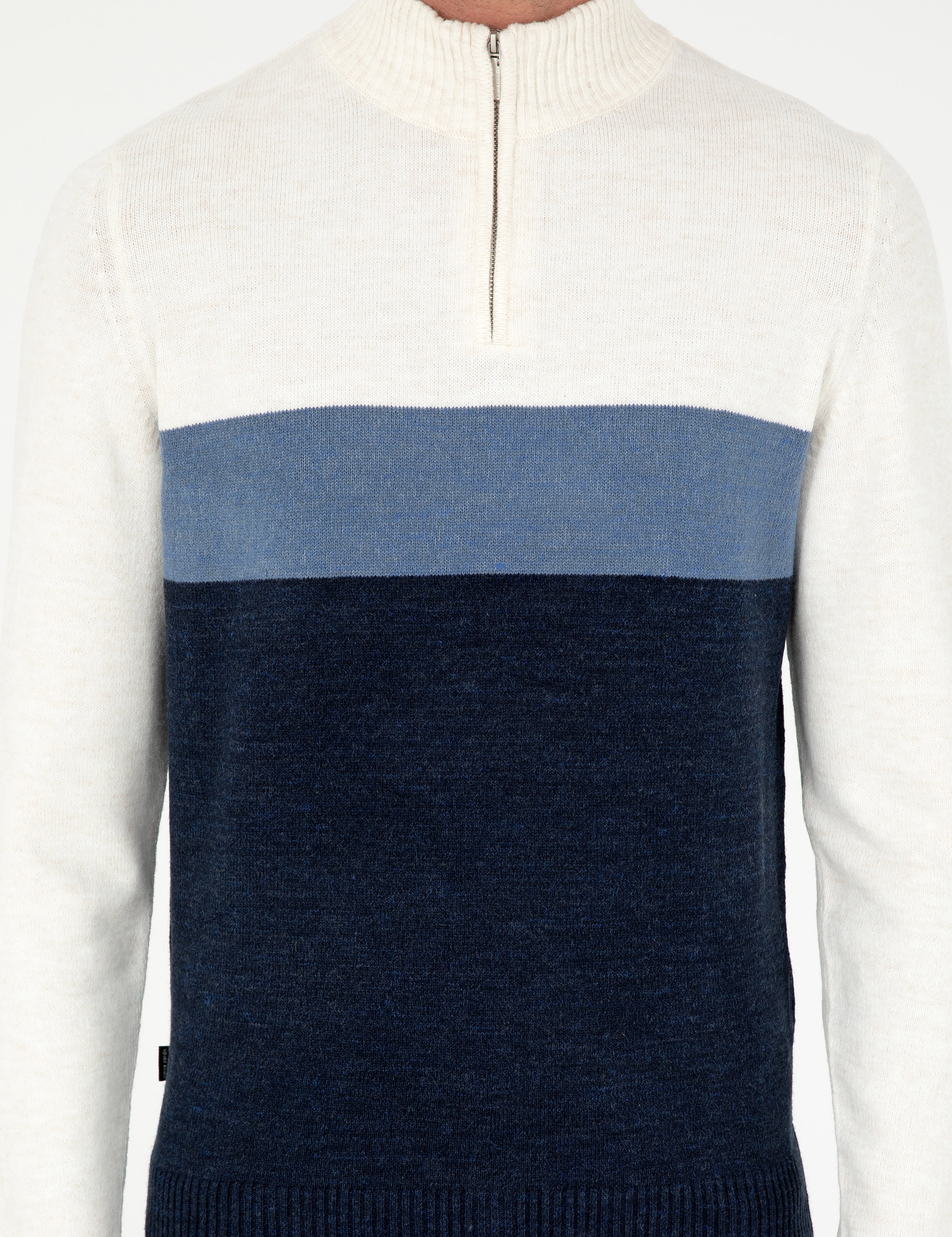 Lacivert Slim Fit Fermuarlı Dik Yaka Triko Kazak - Image 6