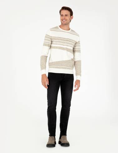 Kum Melanj Slim Fit Bisiklet Yaka Yün Karışımlı Triko Kazak