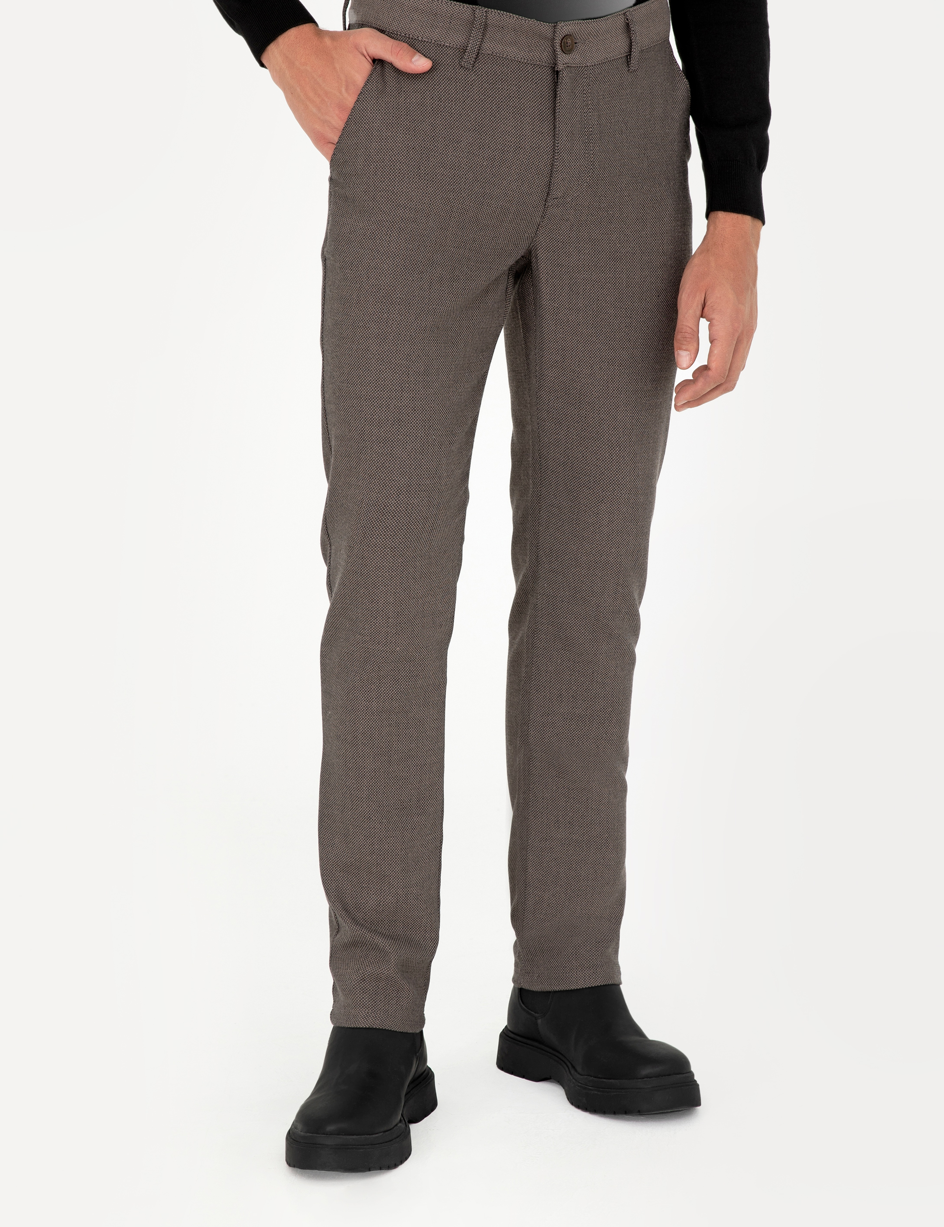 Kahverengi Slim Fit Kanvas Pantolon - Image 2