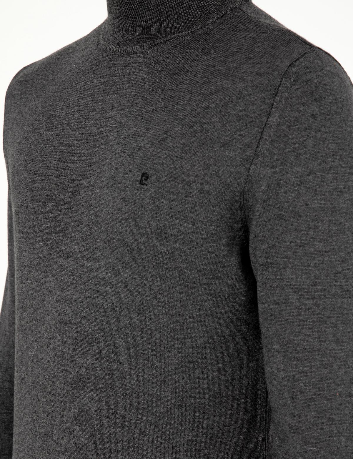 Antrasit Melanj Slim Fit Yarım Balıkçı Yaka Basic Triko Kazak - 50296614041