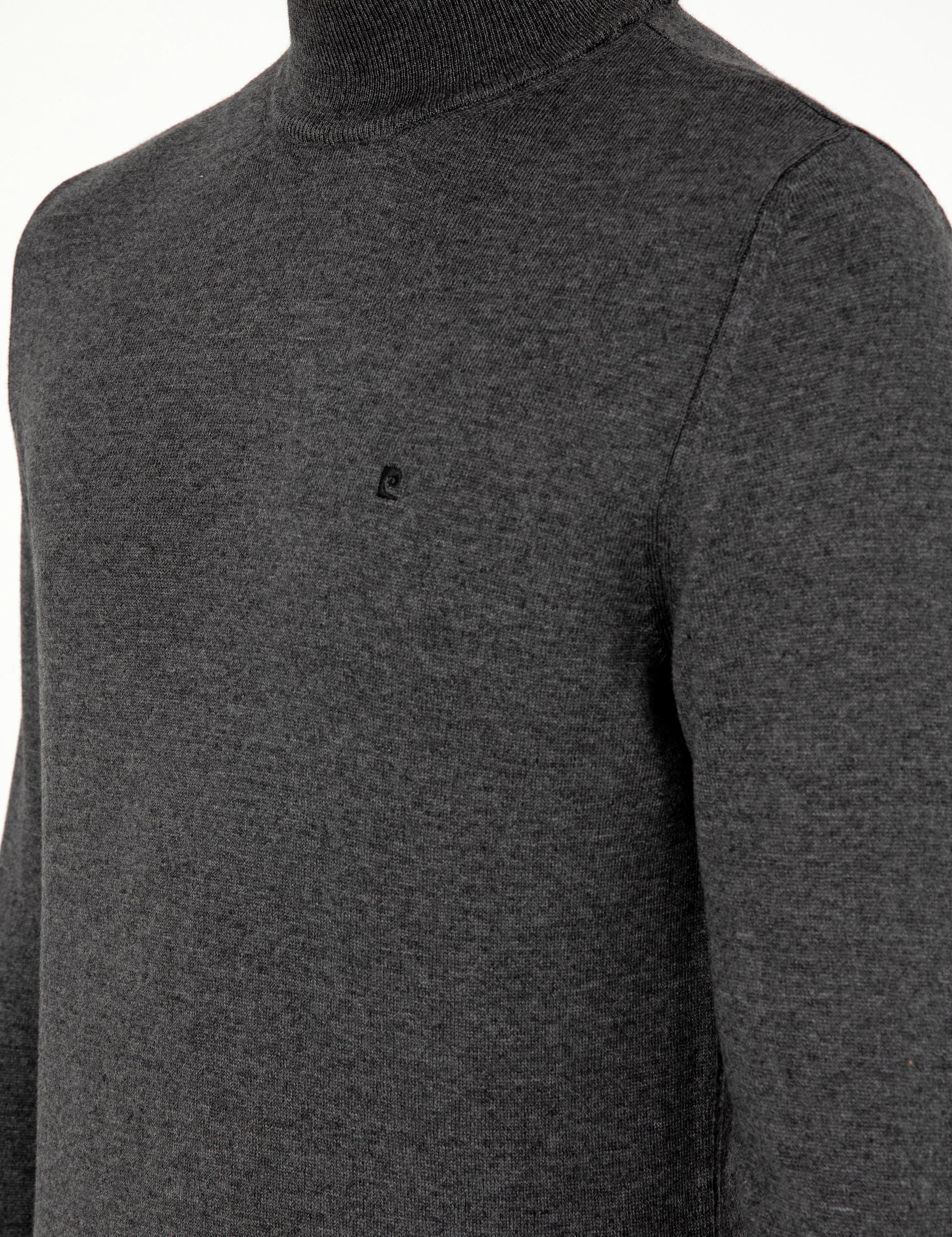 Antrasit Melanj Slim Fit Yarım Balıkçı Yaka Basic Triko Kazak