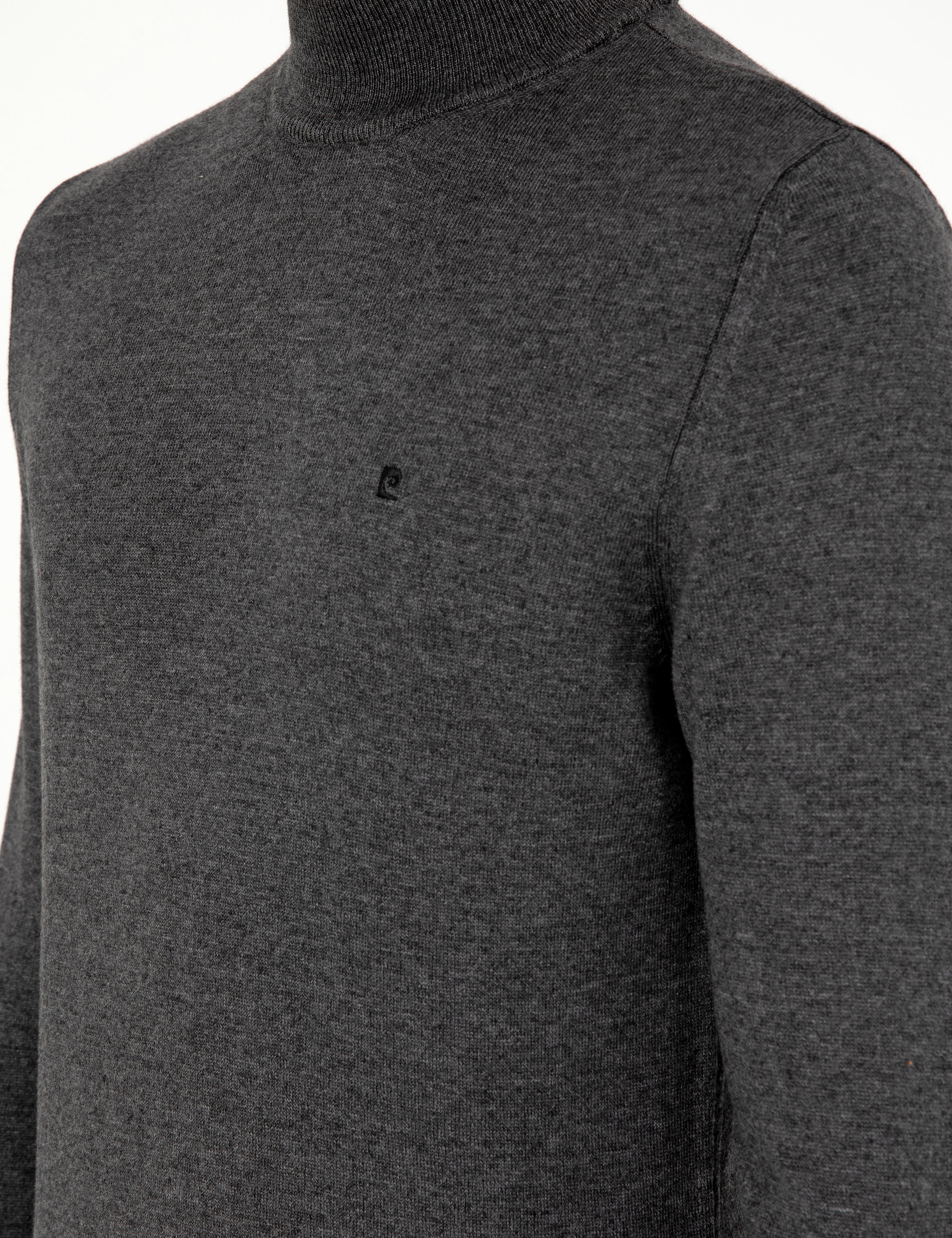 Antrasit Melanj Slim Fit Yarım Balıkçı Yaka Basic Triko Kazak - Image 7