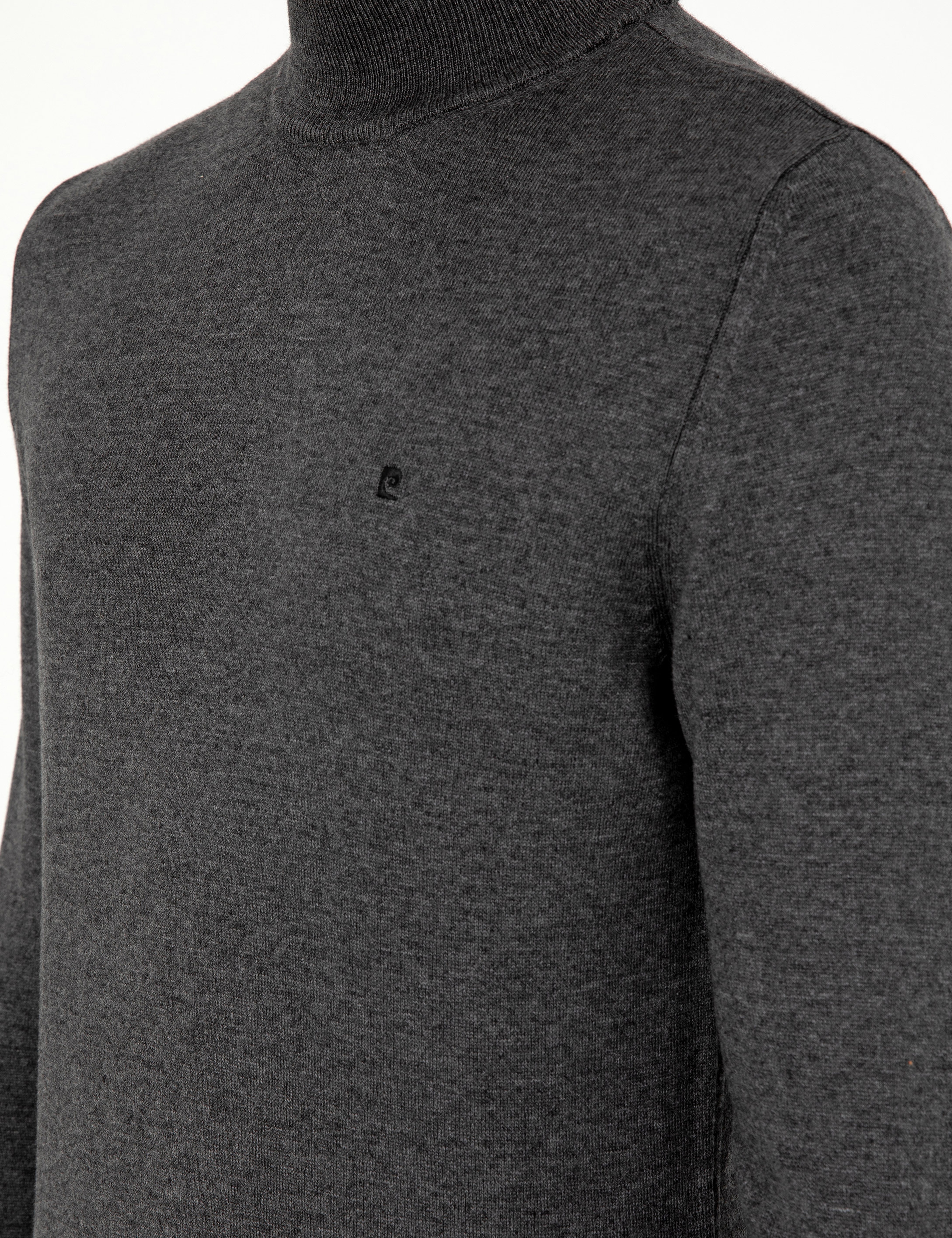 Antrasit Melanj Slim Fit Yarım Balıkçı Yaka Basic Triko Kazak