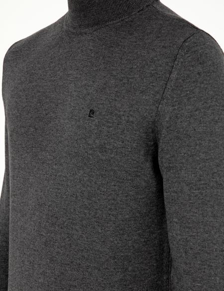 Antrasit Melanj Slim Fit Yarım Balıkçı Yaka Basic Triko Kazak - 50296614041