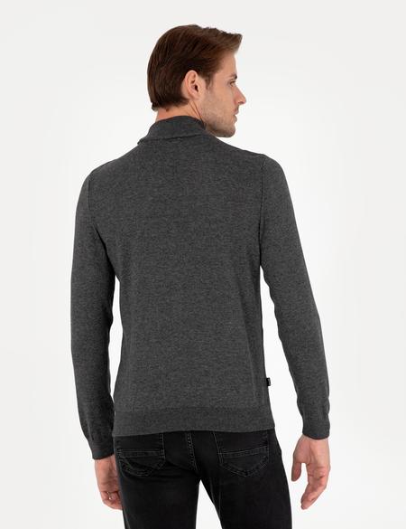 Antrasit Melanj Slim Fit Yarım Balıkçı Yaka Basic Triko Kazak - 50296614041